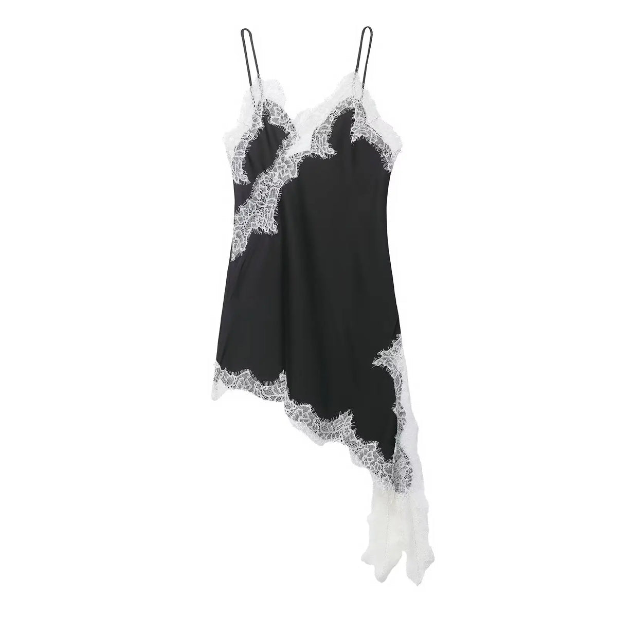 Satin Sexy Lace Spliced Short Sling Dress Women Sleeveless Backless Asymmetric Sexy Party Dresses 2026 Summer Lady Dress ﻿ - Matrix-studios.com