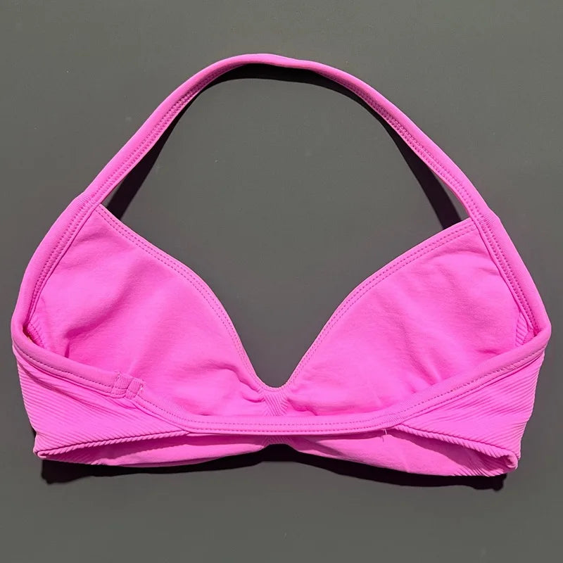 HISTELLO Strappy Bra Women Seamless Gym Underwear High Support Halter Sexy Sports Pilates Clothing Push-up Yoga Workout Tank Top - Matrix Studios