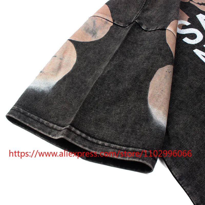 Y2K Gothic Skull Flame Graphic Tee Satoshi Nakamoto Letter Print Oversized Washed Black Men Casual Street T-Shirts - Matrix-studios.com