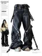 Black Gothic Punk Multi-Pocket Zipper Black Jeans Men And Women Y2K American Baggy Fashion Vintage Casual Loose Wide-Leg Jeans - Matrix-studios.com