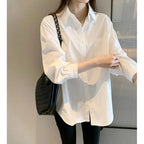 White Blouse Ladies' 2023 Autumn's new Korean-style Long-sleeved Casual Office Lady Shirt Loose Women Clothes Top Simple Shirts - Matrix-studios.com