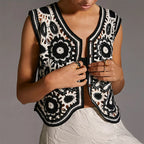 Women Floral Embroidered Crochet Vest Top Summer Beach Cover Up Cardigan Waistcoat Boho Chic Vacation Outfit - Matrix Studios