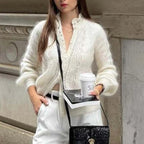 Women's White Cardigan Fashion Hollow Lace Patchwork Loose Sweaters Elegant New Office Basic Autumn Female Cardigan - Matrix Studios