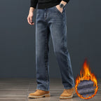 Winter Fleece Men Jeans Classic Loose Straight Warm Thicken Trousers Business Casual Velvet Elastic Denim Pants Plus Size 42 44 - Matrix Studios