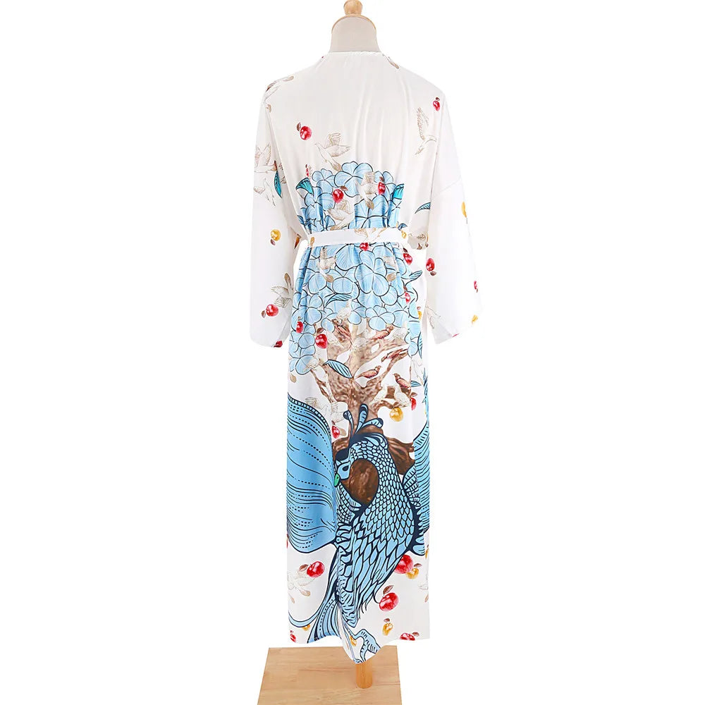 Bird Flower Print Kaftans for Woman Tunicas Femininas Beach Cover Up 2026 Summer Maxi Beach Wear Outfits Kaftan Dresses Womens - Matrix Studios