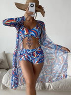 3 Pieces Sexy Print Bikini 2026 Women High Waist Swimsuit & Kimono Swimwear Female Lady Bathing Suit Swimming Summer Beachwear - Matrix-studios.com