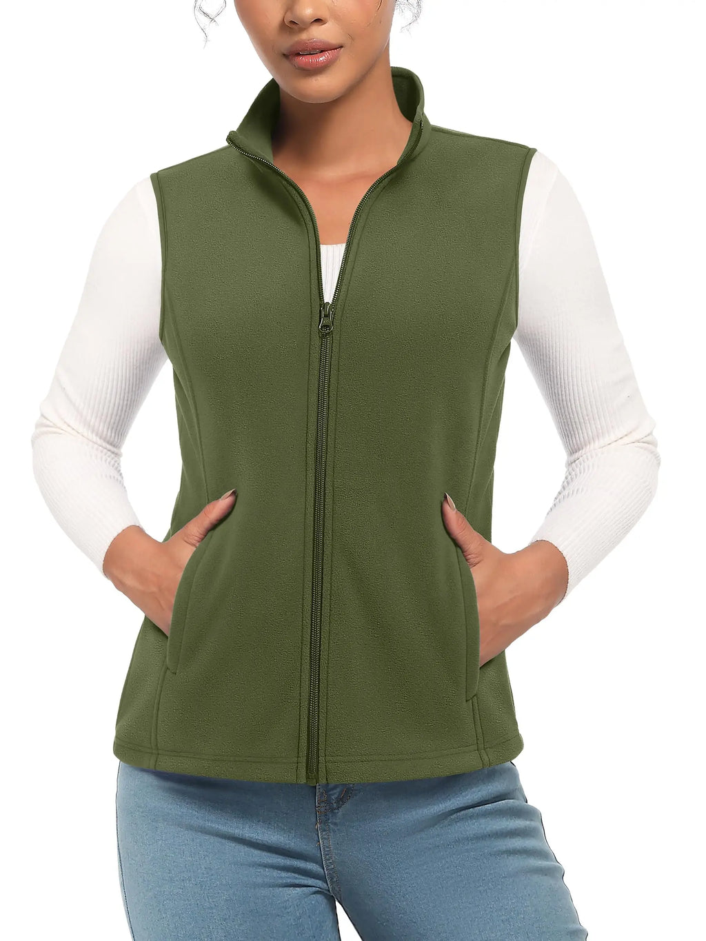 TACVASEN Fleese Sleeveless Vests Womens Fall Winter Thermal Hiking Golf Waistcoats Soft Casual Outerwear Zip Jackets 4 Pockets - Matrix Studios