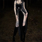 Goth Dark Punk Grunge High Split Hem Straps Dess 90s Streetwear Gown Women Sexy Corn Bandage Velvet Dresses Mall Gothic Clothing - Matrix-studios.com