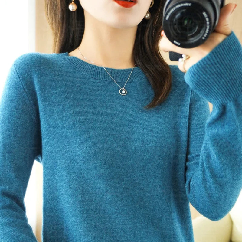 Autumn And Winter Cashmere Sweater Women's Crew Neck Pullover Casual Knitted Top Women's Short Undercoat Fashion 18 Colors - Matrix-studios.com