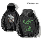 Korn Rock Band World Tour Hoodies Vintage Washed Men's Sweatshirts Cotton Hip Hop Streetwear Hooded Pullover Loose Y2K Tops - Matrix Studios