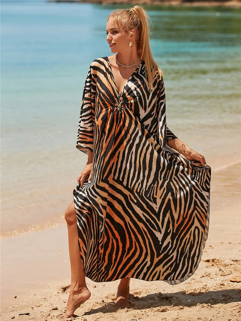 Plus Size Womens Animal Print Kaftan Dresses Caftans Swimwear Coverups Summer Bathing Suit Long Beach Dress - Matrix Studios