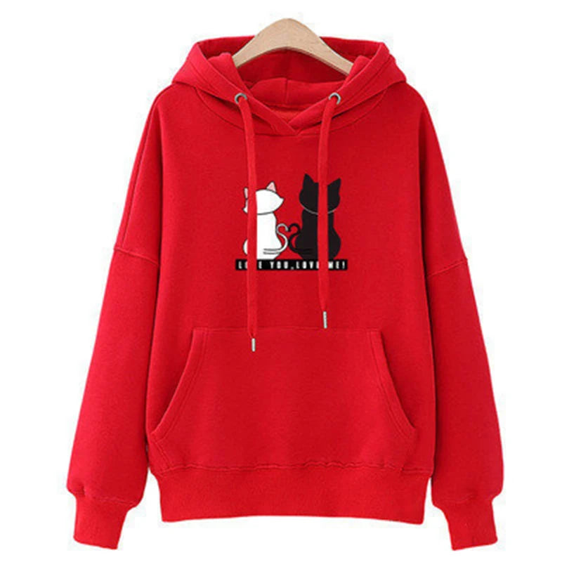 2024 Autumn Hoodie Women's Casual Hooded Sweatshirt Creative Hoodie Matching Streetwear Cute Cat Pattern Monogram Hoodie CYXX077 - Matrix Studios