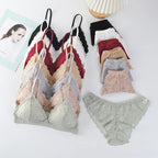Women Lace Bra And Panties Set V-neck Push Up Bralette Sexy Lingerie Low Waist Briefs Female Non-wire Brassiere Underwear Set - Matrix-studios.com