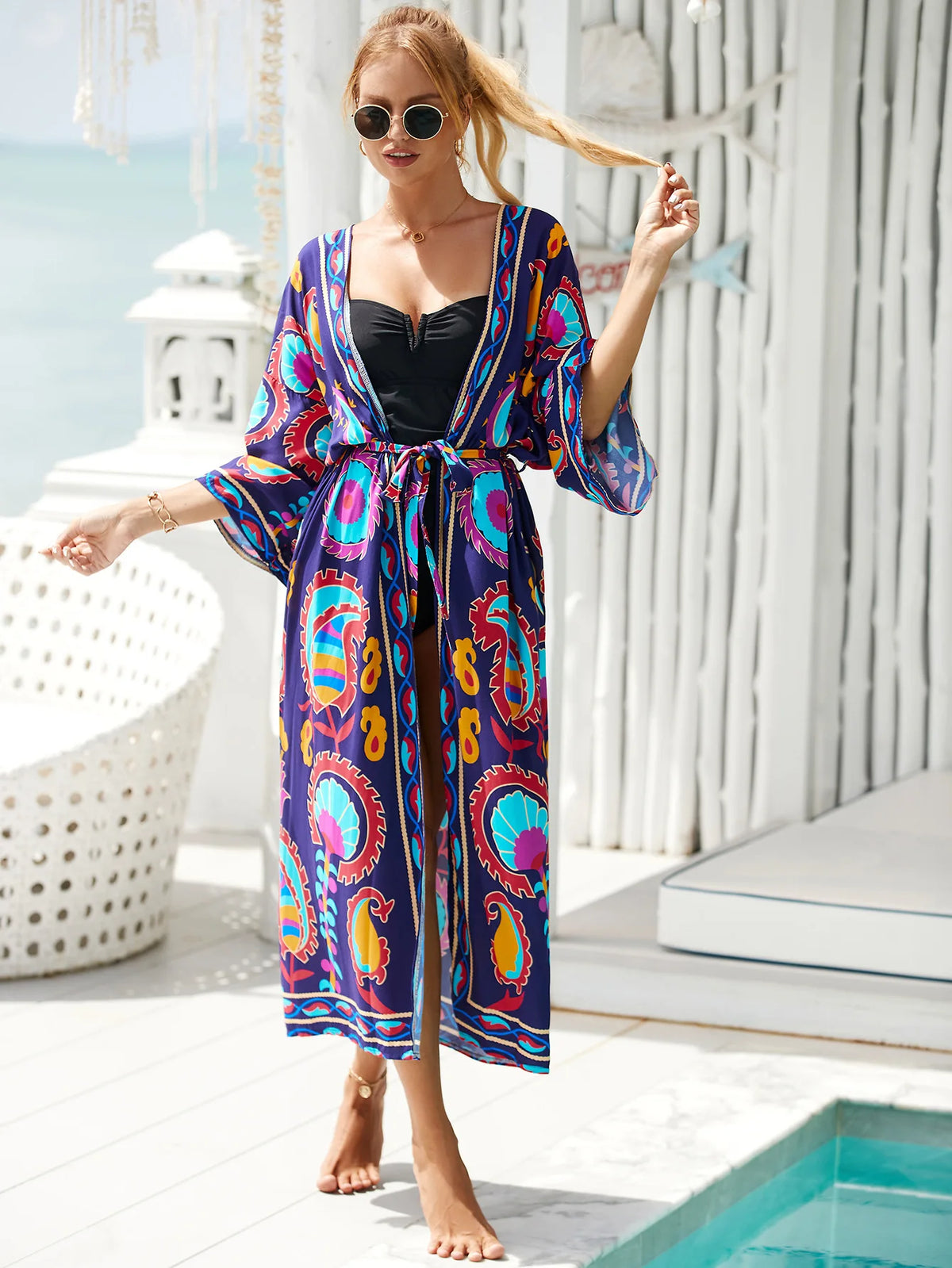 Kimonos Swimsuit Summer Vacation Outfit for Women Beach Robe Long Pool Cover Up Colorful Dress for Swimwear - Matrix Studios
