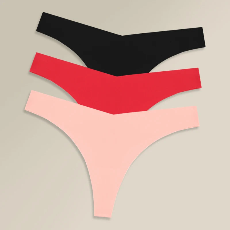 3PCS Women Ice Silk Seamless Thongs Underpants Sexy V-Waist Ultra-thin Panties Girls Low Rise Invisible G-string Lingerie XS-XL - Matrix Studios