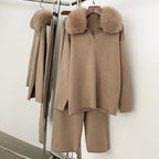 Reality Fur Jacket Pullover Set Woman Spring Knitted Suit Knitwear Female Real Fox Fur Collar Sweater Lady Autumn Knitted New - Matrix Studios