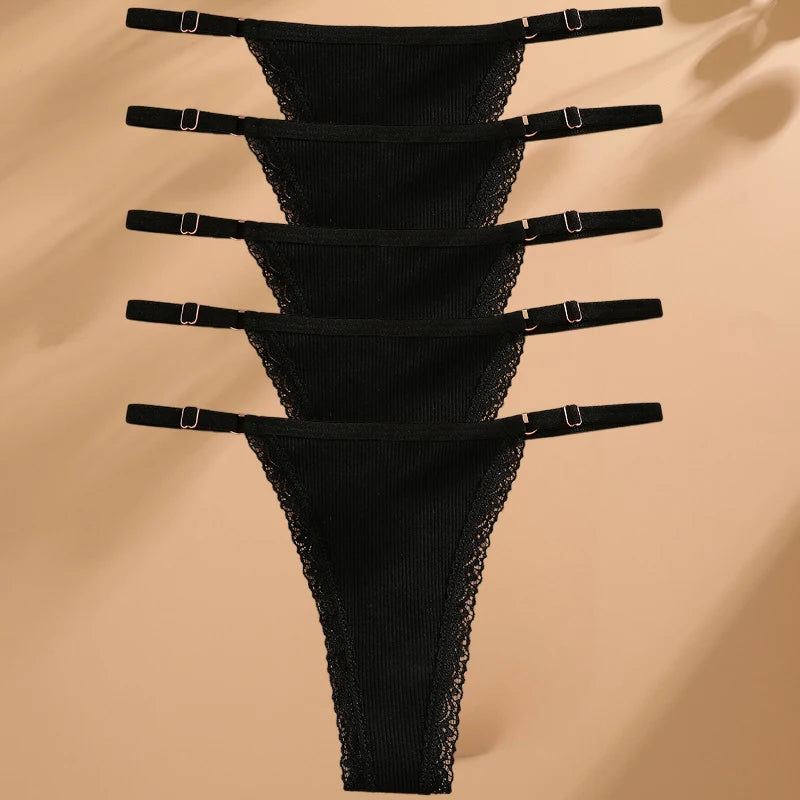 FINETOO 5PCS/Set Sexy G-string Panties Cotton Women's Underwear  Adjustable Waist Girl Female Pantys Bikini Lady Thongs Lingerie - Matrix Studios