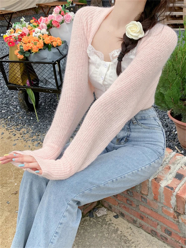 Women's Open Front Bolero Shrug Knit Cropped Tops Long Sleeve Cardigan Sweater Spring Fall Knitwear Cover-up Outerwear - Matrix Studios