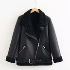 Winter Women Thick PU Leather Warm Suede Lamb Jacket Motorcycle Coats Faux Shearling Biker Sheepskin Leather Jackets Outwear - Matrix Studios