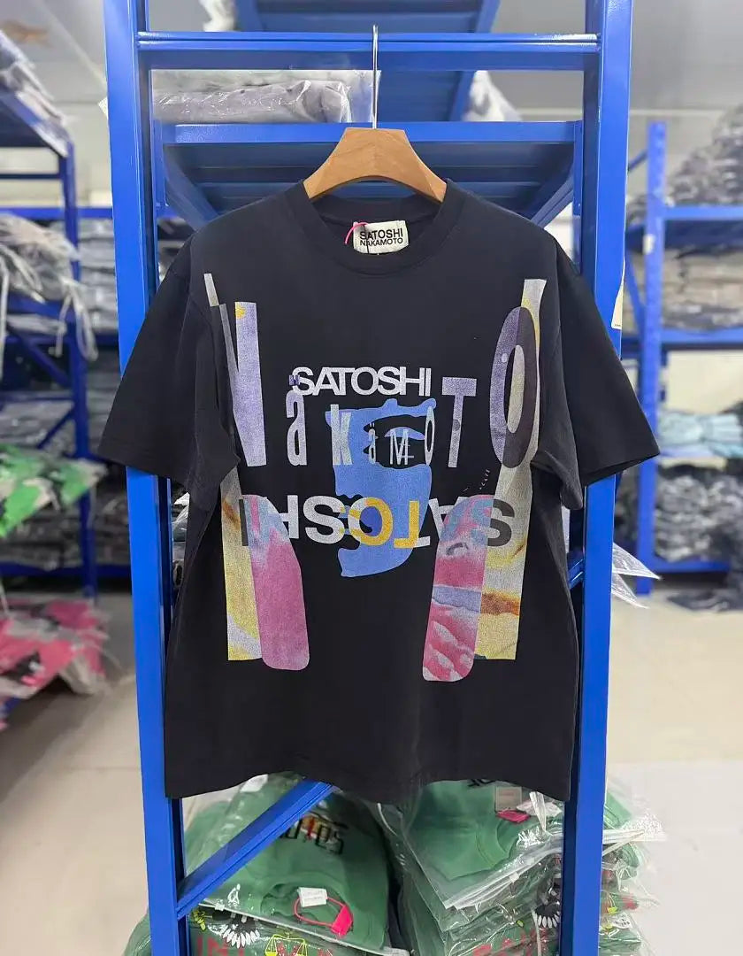 2026ss Satoshi Nakamoto Logo Printed Diamonds Patched Women Men T shirts tees Hiphop Oversized Men Casual Cotton T shirt - Matrix-studios.com