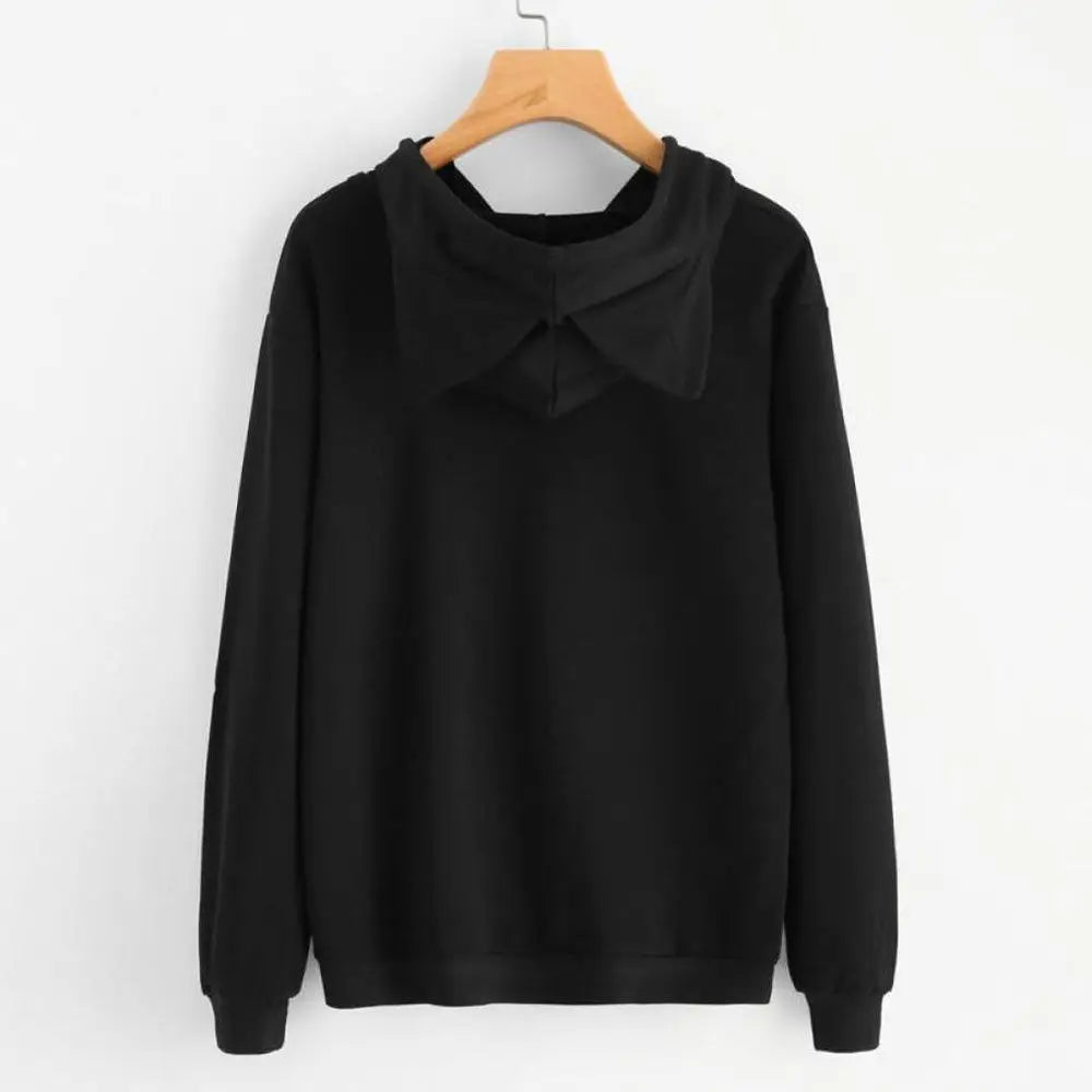 Long Sleeve Hoodies Sweatshirt For Women Cute Cat Print and Ear Kangaroo Pocket Drawstring Hooded Jogger Pullover Tops - Matrix Studios