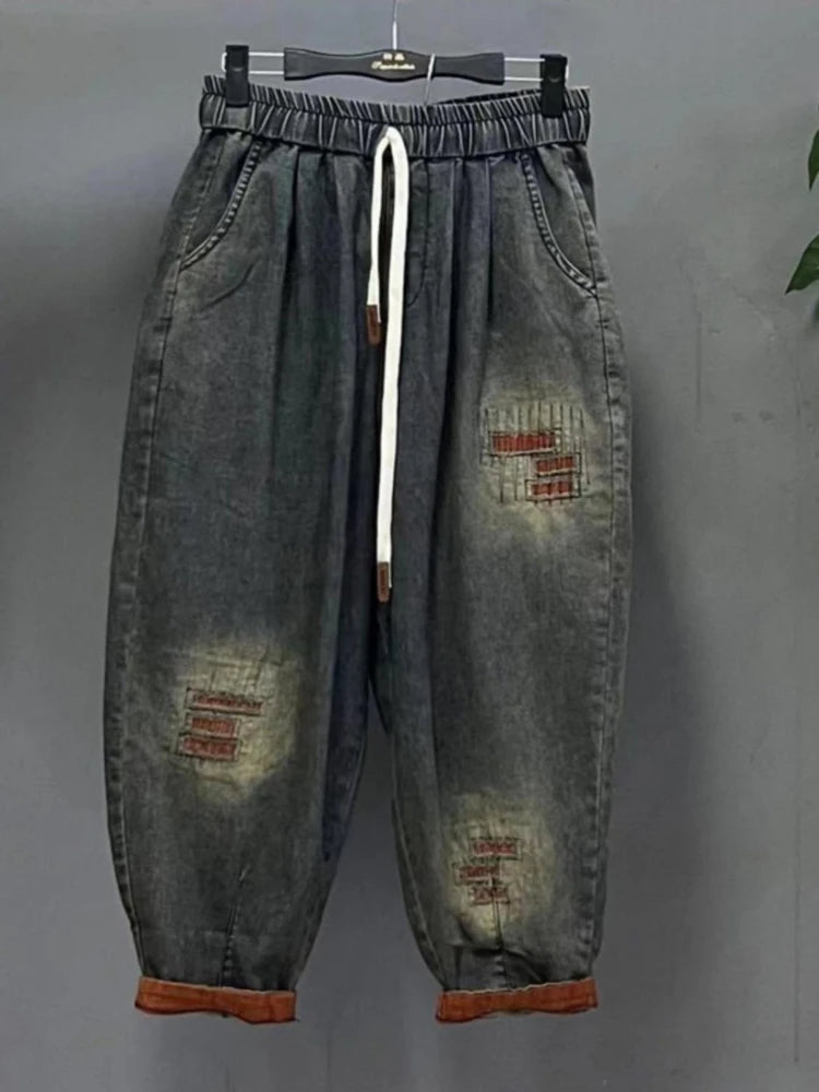 Vintage Plus Size Jeans Set Women's Two-Piece Outfit Casual Suit Denim Pants  Ladies Hooded T-Shirt Printed Jeans Sets - Matrix-studios.com