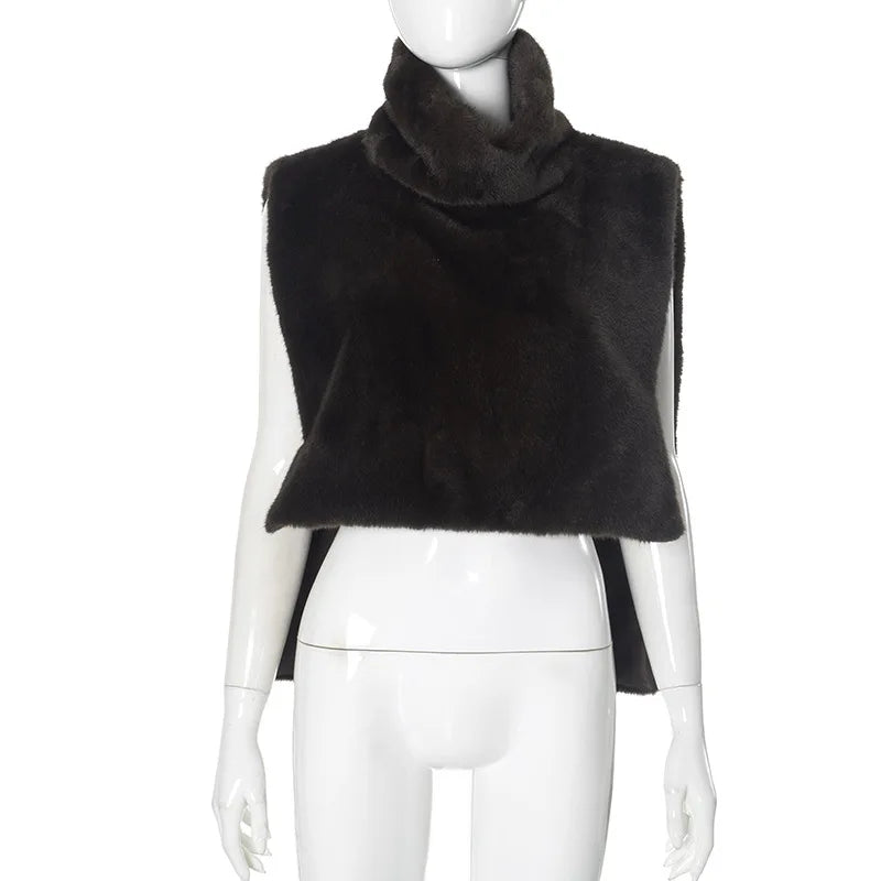 Chic Turtleneck Fur Vest Women All-matching Solid Sleeveless Fluffy Cozy Vests Female 2025 Autumn Winter Lady Layering New - Matrix Studios