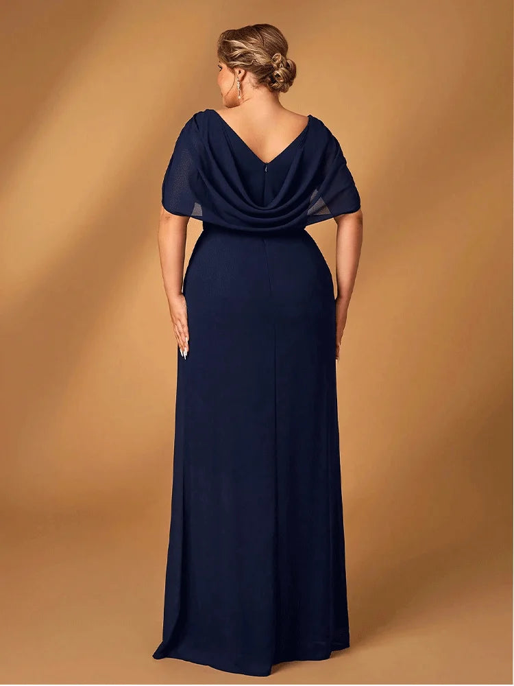 Suhdeuwsh Plus Size Luxury Mom Wedding Reception Party Luxury Shiny Plus Size Chiffon Mother Navy Blue Evening Dress - Matrix-studios.com