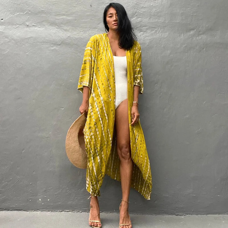 Beach Cover Ups for Swimwear Women Black Tie Dye Kimono Swimsuit Cape Summer Dress 2022 Beachwear Outfits Sales - Matrix Studios