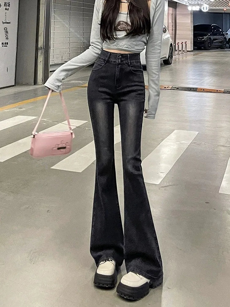 Fce Lined Thiened Autumn Winter American Sle High Waist Slim Fit Drapey Micro Flared Jeans Women's Premium Denim Pants - Matrix-studios.com