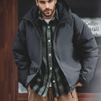 Maden Hooded Down Jacket for Men Winter Thickened Matte Glossy Fabric Parka Outdoor Warm Coat Versatile Outerwear Black Jacket - Matrix Studios