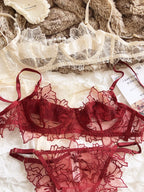 French Underwear Set Sexy Lace Flowers Embroidery Bra Set Women Intimates Summer Ultra Thin Breathable Bralette Lingerie Panties - Matrix-studios.com