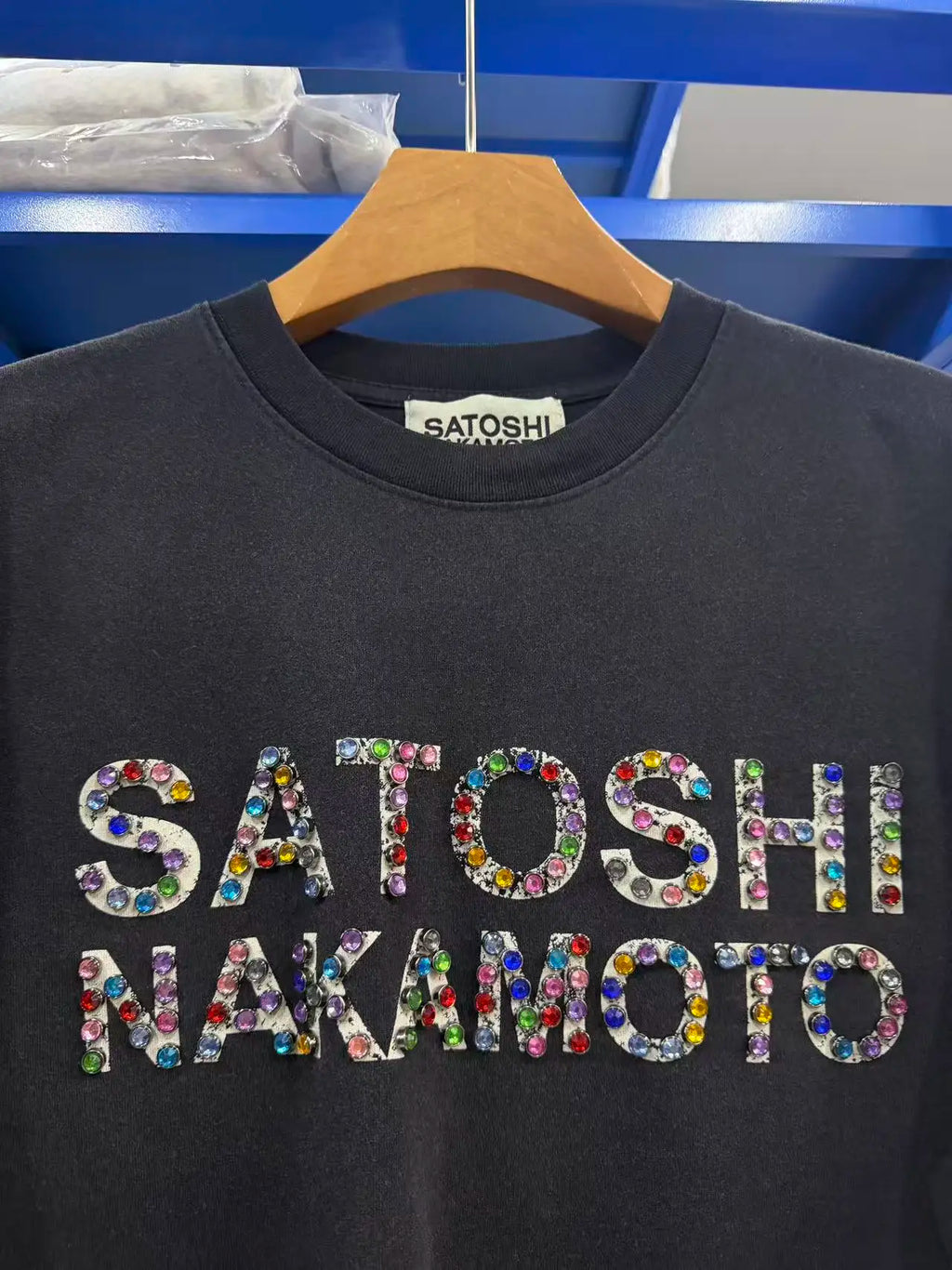 26SS Y2K High Quality American Retro Trendy Fashion Tops Satoshi Nakamoto hotfix rhinestone logo 100% cotton large size loose Men's Women's T-Shirt - Matrix-studios.com