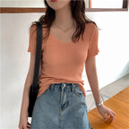Basic V-neck Solid Thin Summer Pullover Women Female Knitted Ribbed Sweater Slim Short Sleeve Bodycon Sweater - Matrix Studios