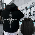 Vintage Compass Print Hoodies for Men High Quality Hooded Long Sleeve Pullover All Season Daily Casual Sports Tops Men's Clothes - Matrix Studios