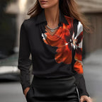 Elegant Women's Satin Shirt Blouse New Print V-neck Swing Neck Long-sleeved Solid Color Loose Shirt Casual Top Office Ladies - Matrix-studios.com