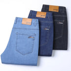 New Ice Silk Thin Denim Jeans For Men Blue Straight Stretch Cotton Pants Business Casual Lightweight Trousers Spring Summer - Matrix Studios