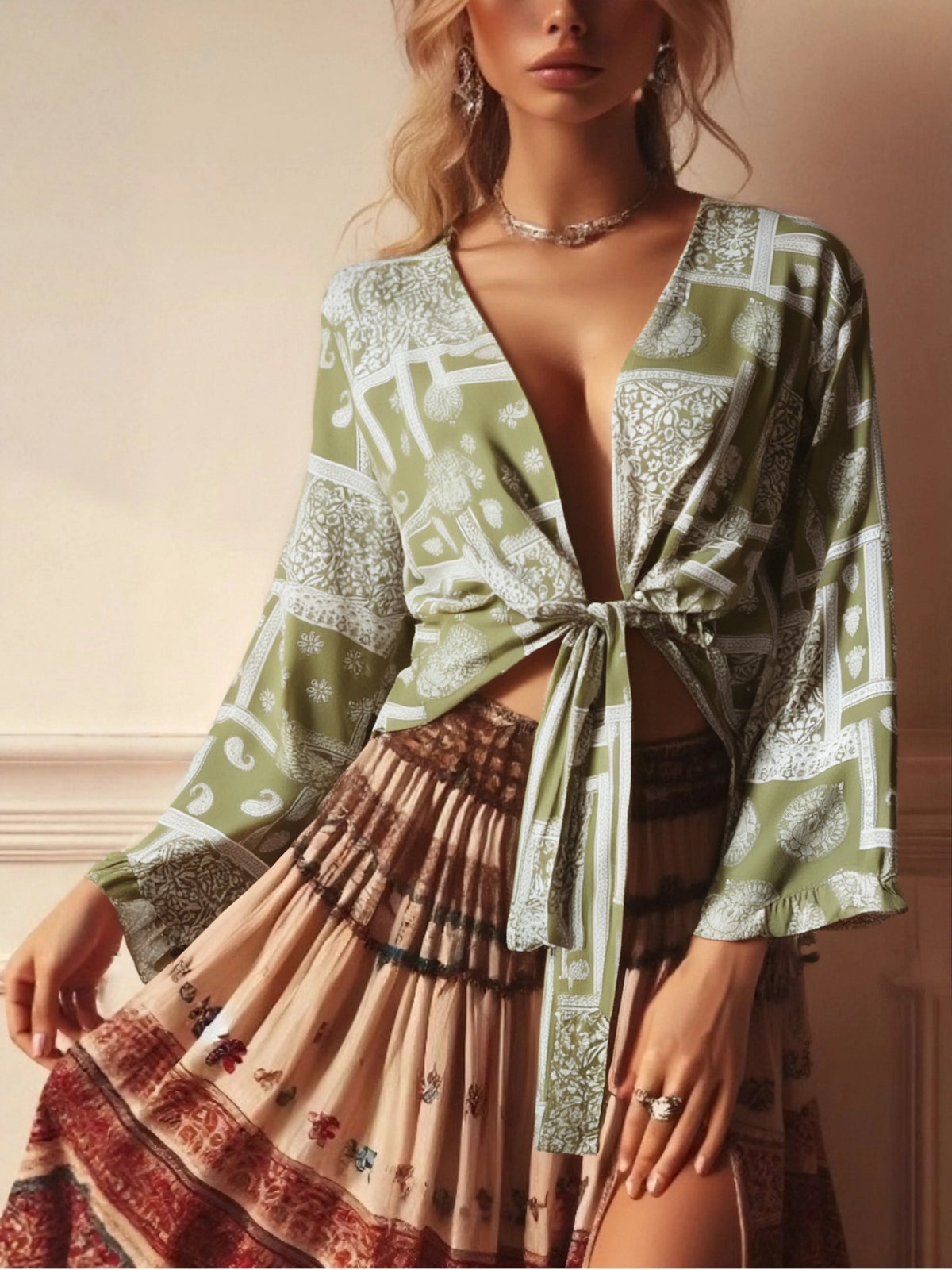 Vintage Fashion Women Yellow Floral 2025 Beach Summer Short Kimono Ruffles Flare Sleeves Vacation Bohemian Bikini Boho Cover-ups - Matrix Studios
