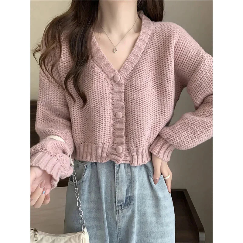 Women sweater cardigans V-neck button up casual knit sweet cardigan coat for woman 2024 Autumn Winter - Matrix Studios