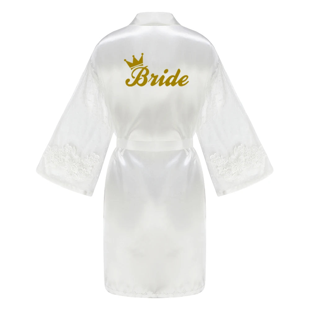 Caramel Wedding Bride Bridesmaid Robes Dressing Gown Sexy Women Bathrobe Night Shirts Short Women Kimono Mesh Sleeve - Matrix-studios.com