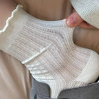 5/10 Pairs Women Solid Color Mesh Mid Tube Socks Summer Lightweight Breathable Fashionable Wavy Edge Ballet Style Casual Socks - Matrix Studios
