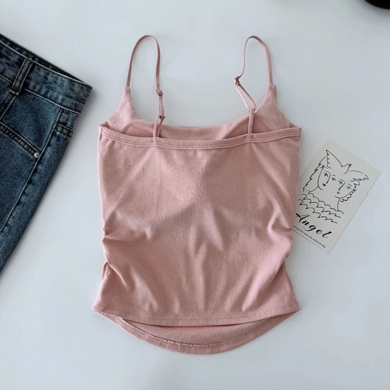 Summer Dopamine Color Sexy Camisole For Women With Pleated Waist And All-in-one Beautiful Back With Breast Pads For Women - Matrix-studios.com