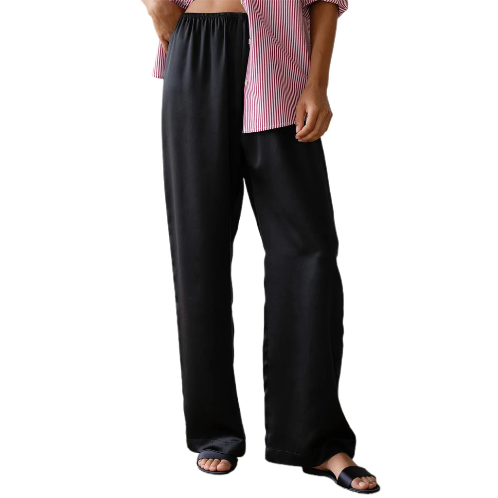 Chic Satin Wide Leg Dress Pants Women's Stylish Elastic Waist Loose Fit Long Trousers for Streetwear Work Solid Color