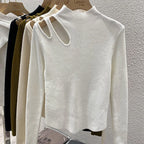 Hollow-out Turtleneck Knitted Women Sweater Ribbed Pullovers Autumn Winter Basic Women Sweaters Fit Soft Warm Tops - Matrix Studios