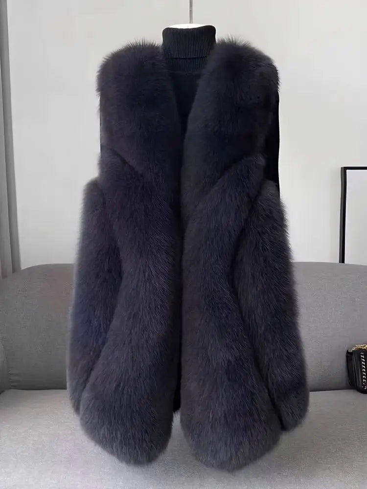 2025 Women Autumn Winter New Imitation Fox Fur Vest Jacket Female Mid-Length Vest Women Grace Fashion Young Coat - Matrix Studios