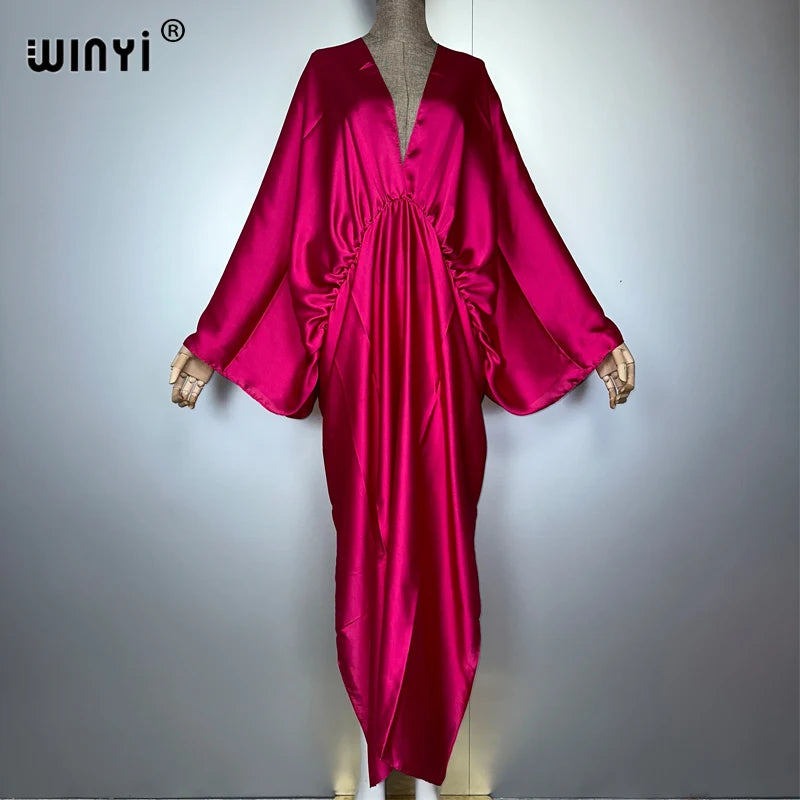 WINYI monochrome elegant Swimsuit Cover Up Women Beach Dress V-neck Dresses Summer Woman Clothes fashion Robe long down dress - Matrix Studios