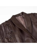 Mauroicardi Spring Autumn Short Retro Brown Pu Leather Jacket Women Sashes Lace Up Luxury Designer Emo Clothes European Fashion - Matrix Studios