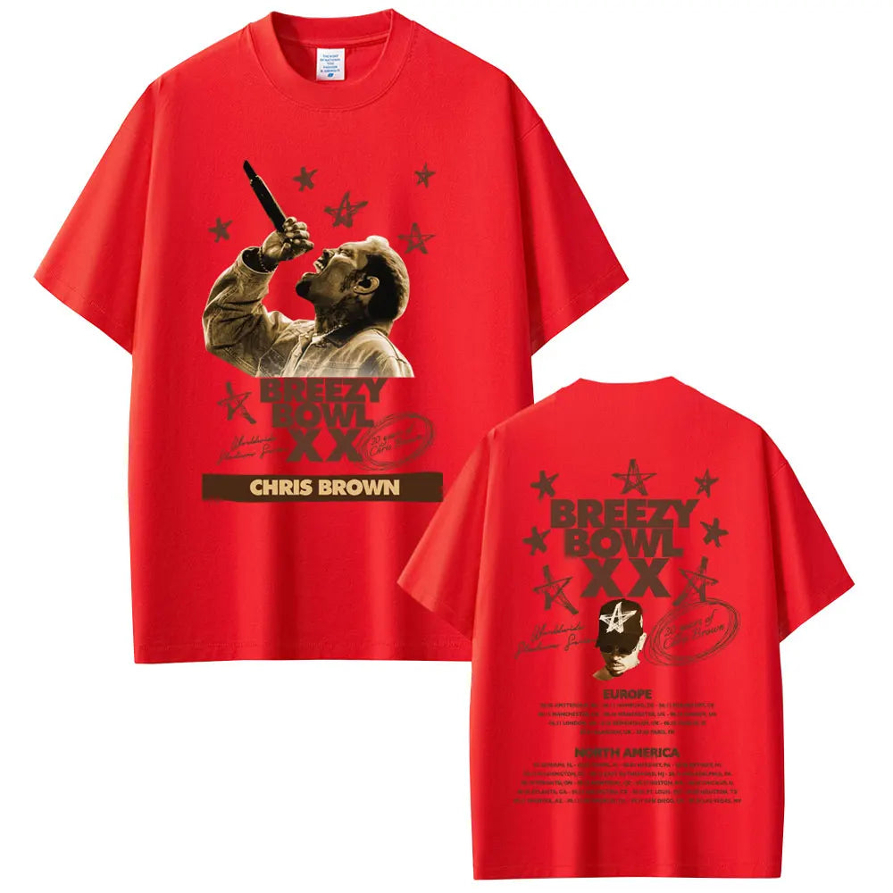 Rapper Chris Brown Breezy Bowl XX Tour 2025 T-shirt Men Women Hip Hop Fashion Pop Music  T Shirts Casual Cotton Vintage T-shirts
