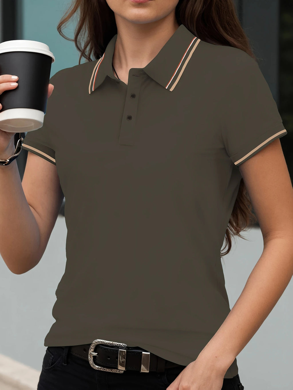Stripe Solid Color Polo Shirts Sport All-Match Women Short Sleeve Collar Y2K Street T-Shirts  Summer Comfortable Woman Tops - Matrix-studios.com