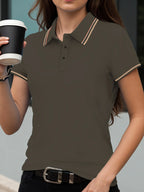 Stripe Solid Color Polo Shirts Sport All-Match Women Short Sleeve Collar Y2K Street T-Shirts  Summer Comfortable Woman Tops - Matrix-studios.com
